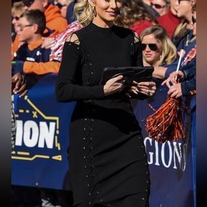 CUT OUT LACE DETAIL BLACK KNIT MOCK NECK DRESS